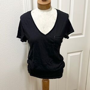 OP Ocean Pacific Women’s Black Short Sleeve V-neck Pocket Tee, Surfer Brand - XL